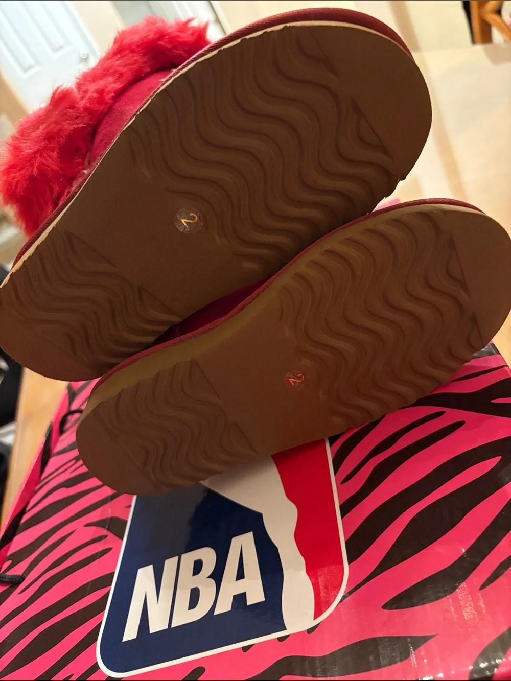 Red Faux Fur-Lined Boots with LA Clippers Logo